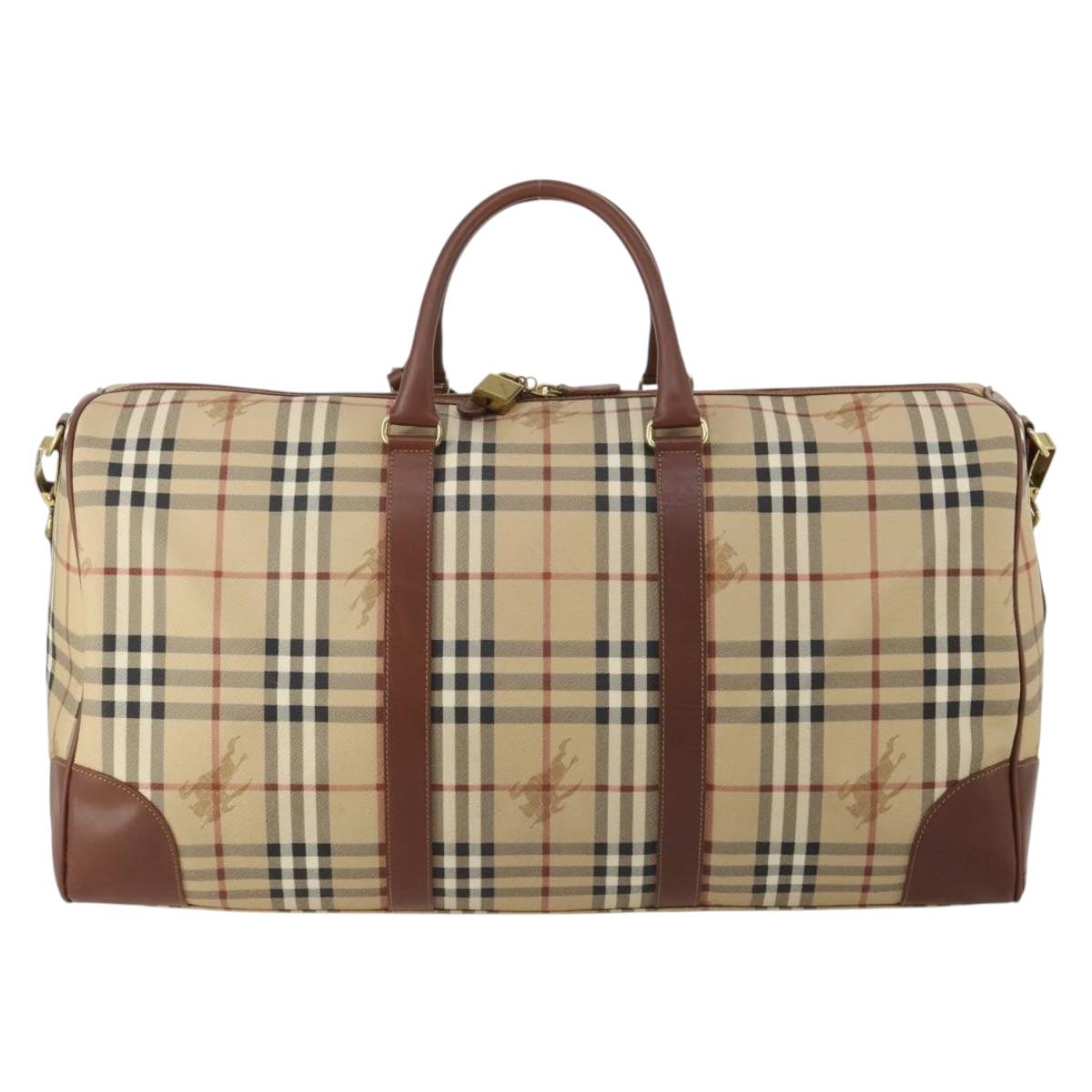 Burberrys Nova Check Boston Bag PVC 2way Beige Gold Auth 200540V