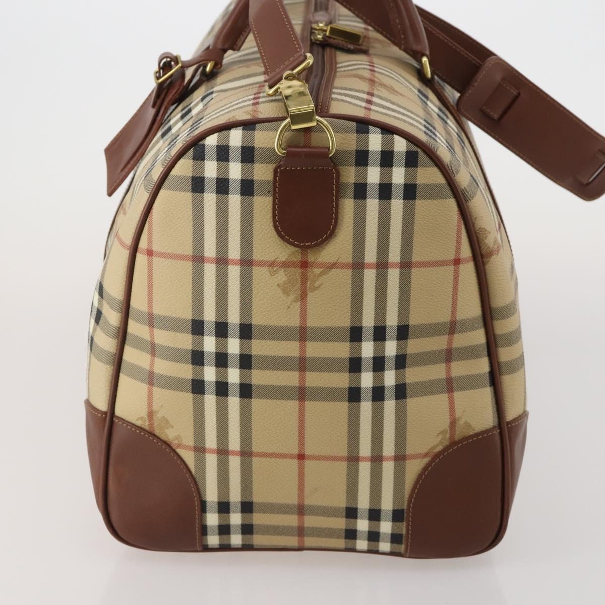 Burberrys Nova Check Boston Bag PVC 2way Beige Gold Auth 200540V