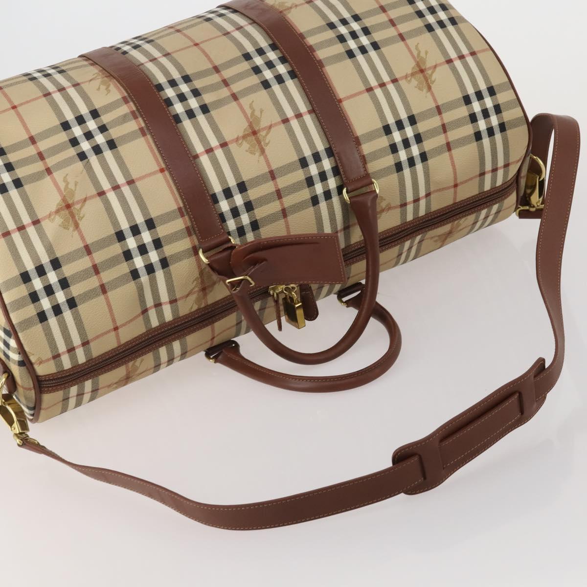Burberrys Nova Check Boston Bag PVC 2way Beige Gold Auth 200540V