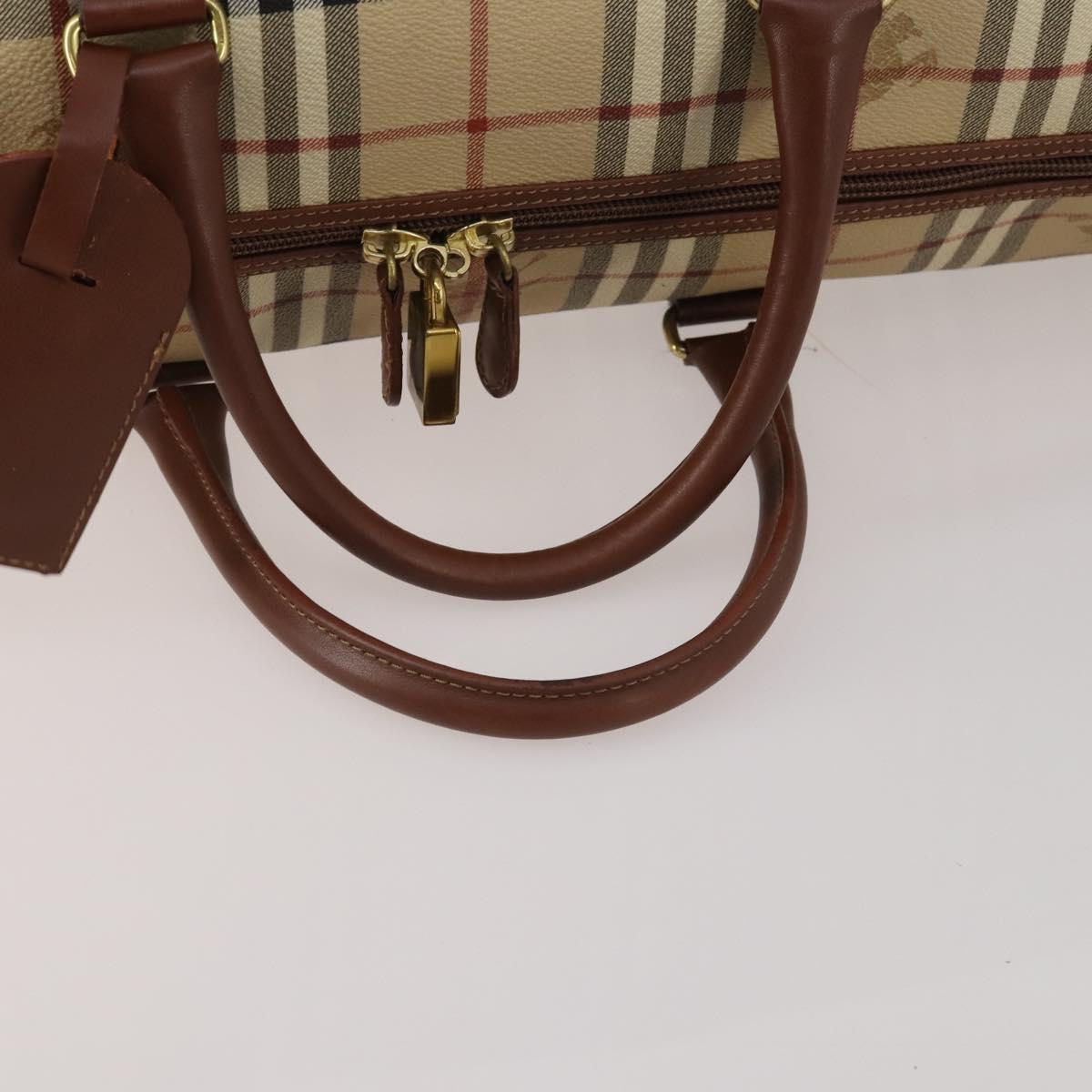 Burberrys Nova Check Boston Bag PVC 2way Beige Gold Auth 200540V
