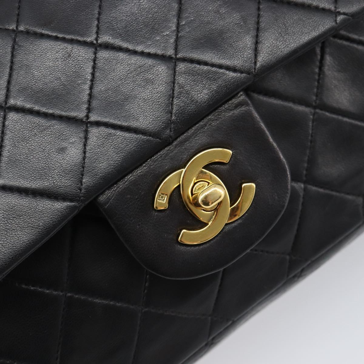 CHANEL Chain Matelasse 25 Shoulder Bag Lamb Skin Black Gold CC Auth 200542SAM