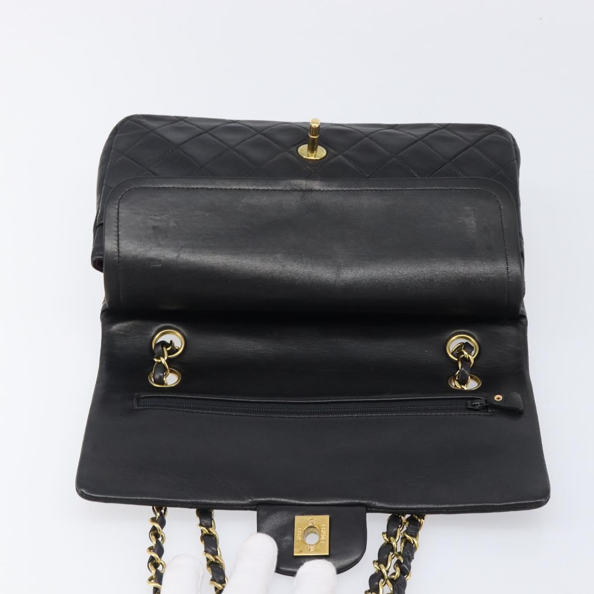 CHANEL Chain Matelasse 25 Shoulder Bag Lamb Skin Black Gold CC Auth 200542SAM