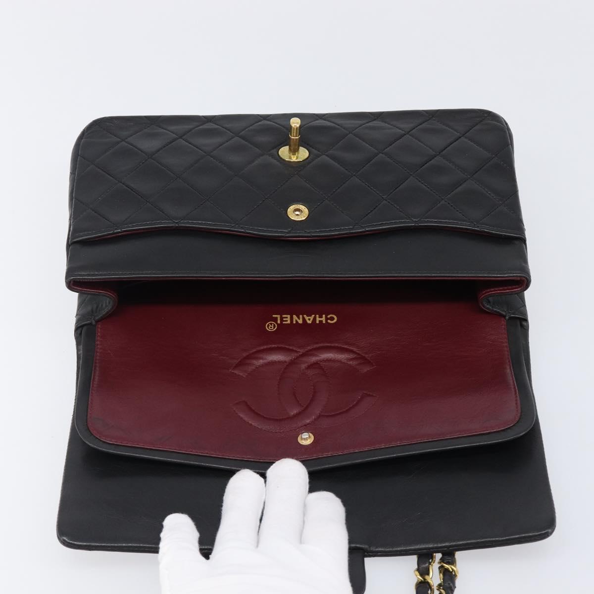 CHANEL Chain Matelasse 25 Shoulder Bag Lamb Skin Black Gold CC Auth 200542SAM