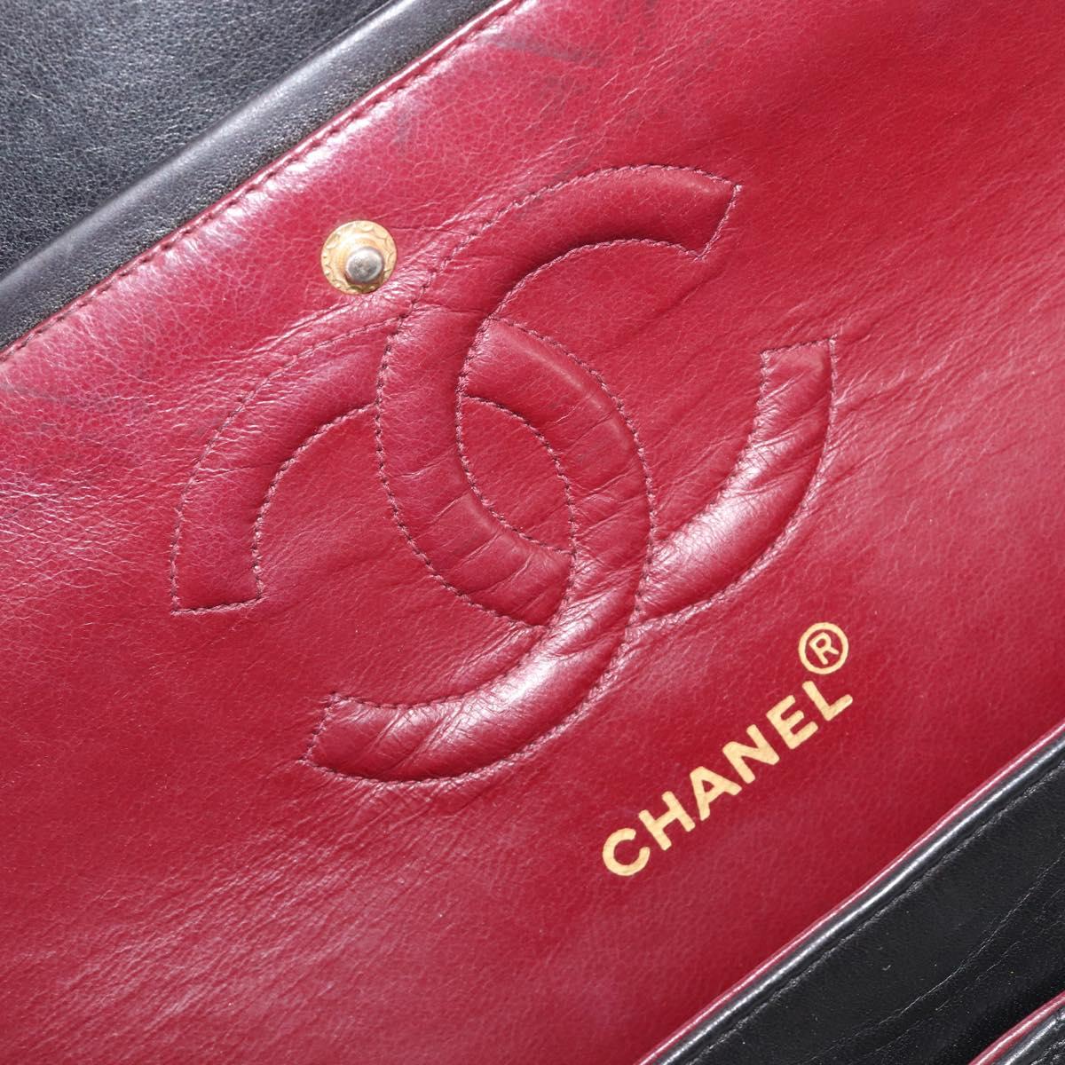 CHANEL Chain Matelasse 25 Shoulder Bag Lamb Skin Black Gold CC Auth 200542SAM