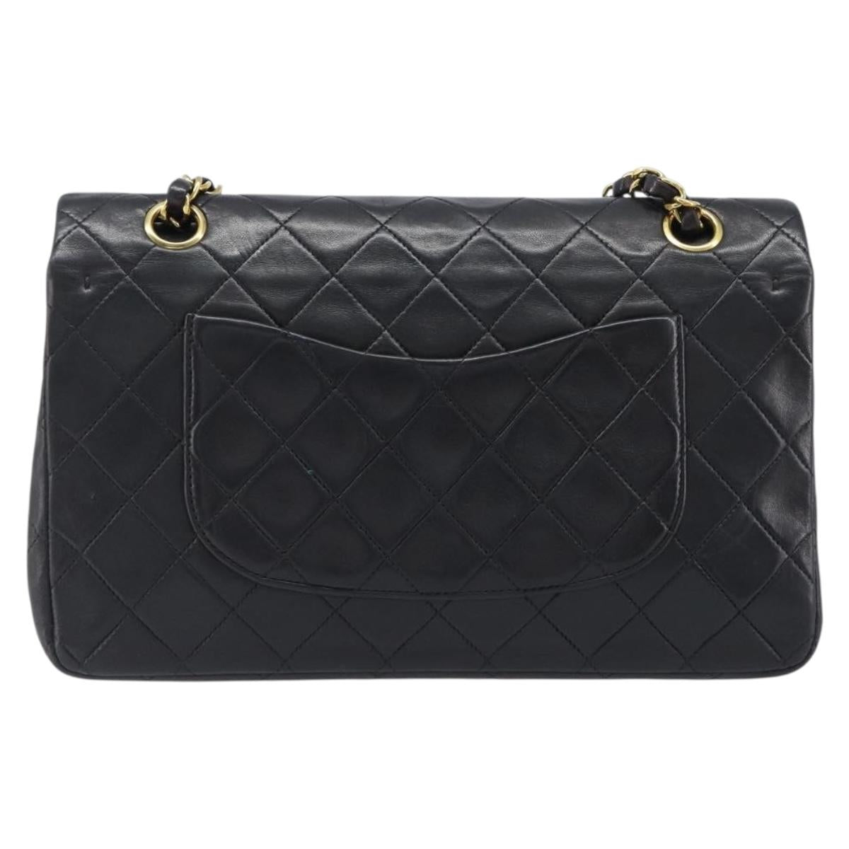 CHANEL Chain Matelasse 25 Shoulder Bag Lamb Skin Black Gold CC Auth 200542SAM
