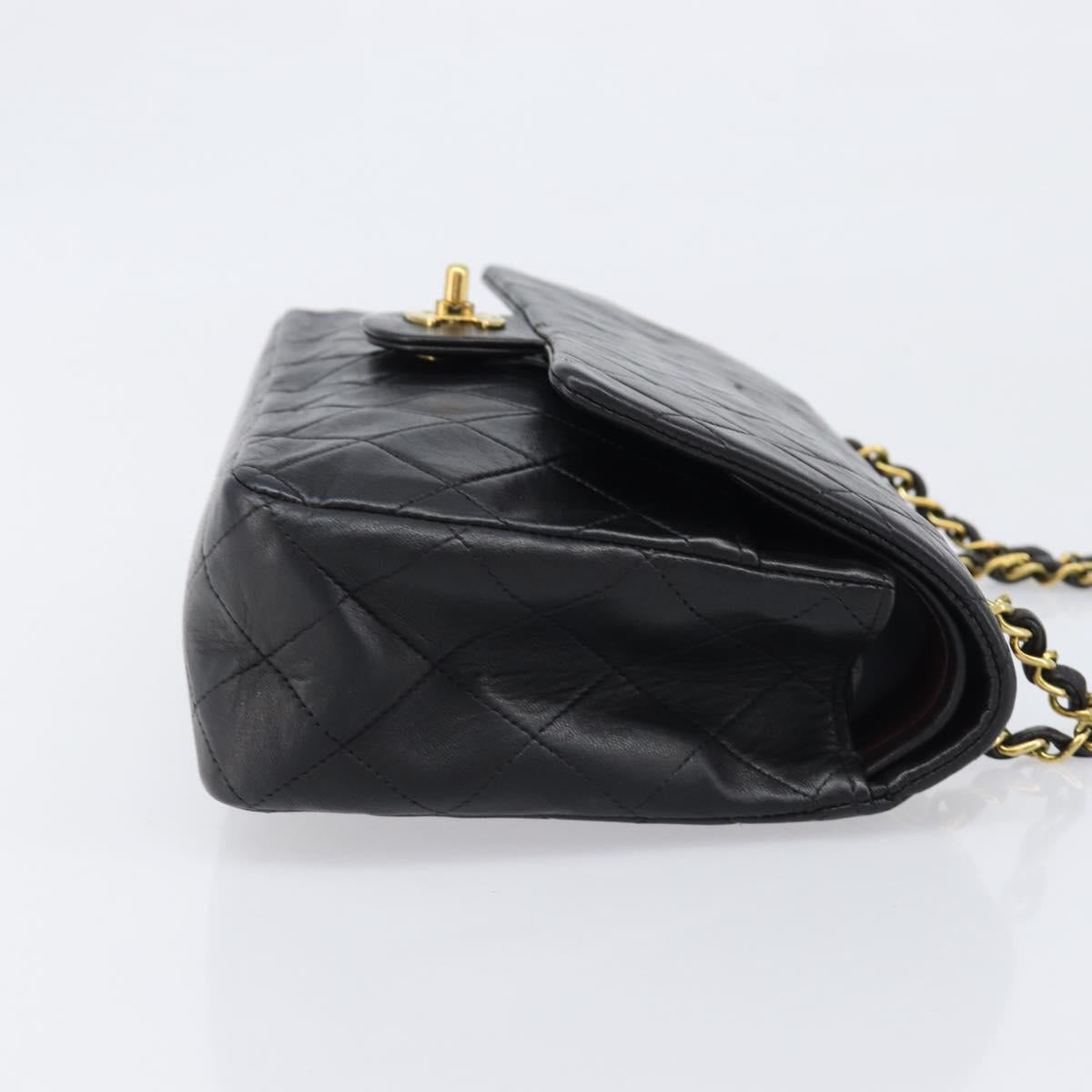 CHANEL Chain Matelasse 25 Shoulder Bag Lamb Skin Black Gold CC Auth 200542SAM