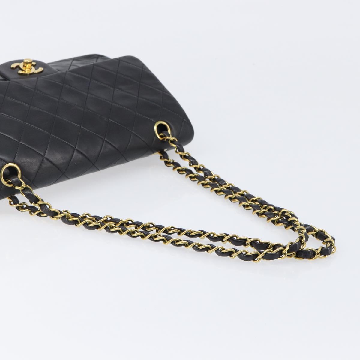 CHANEL Chain Matelasse 25 Shoulder Bag Lamb Skin Black Gold CC Auth 200542SAM