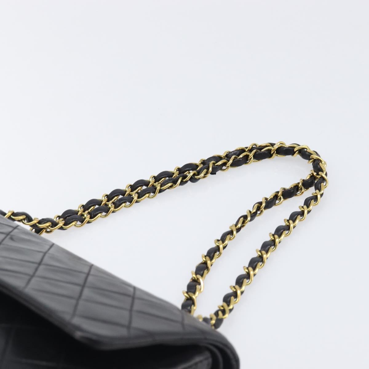 CHANEL Chain Matelasse 25 Shoulder Bag Lamb Skin Black Gold CC Auth 200542SAM