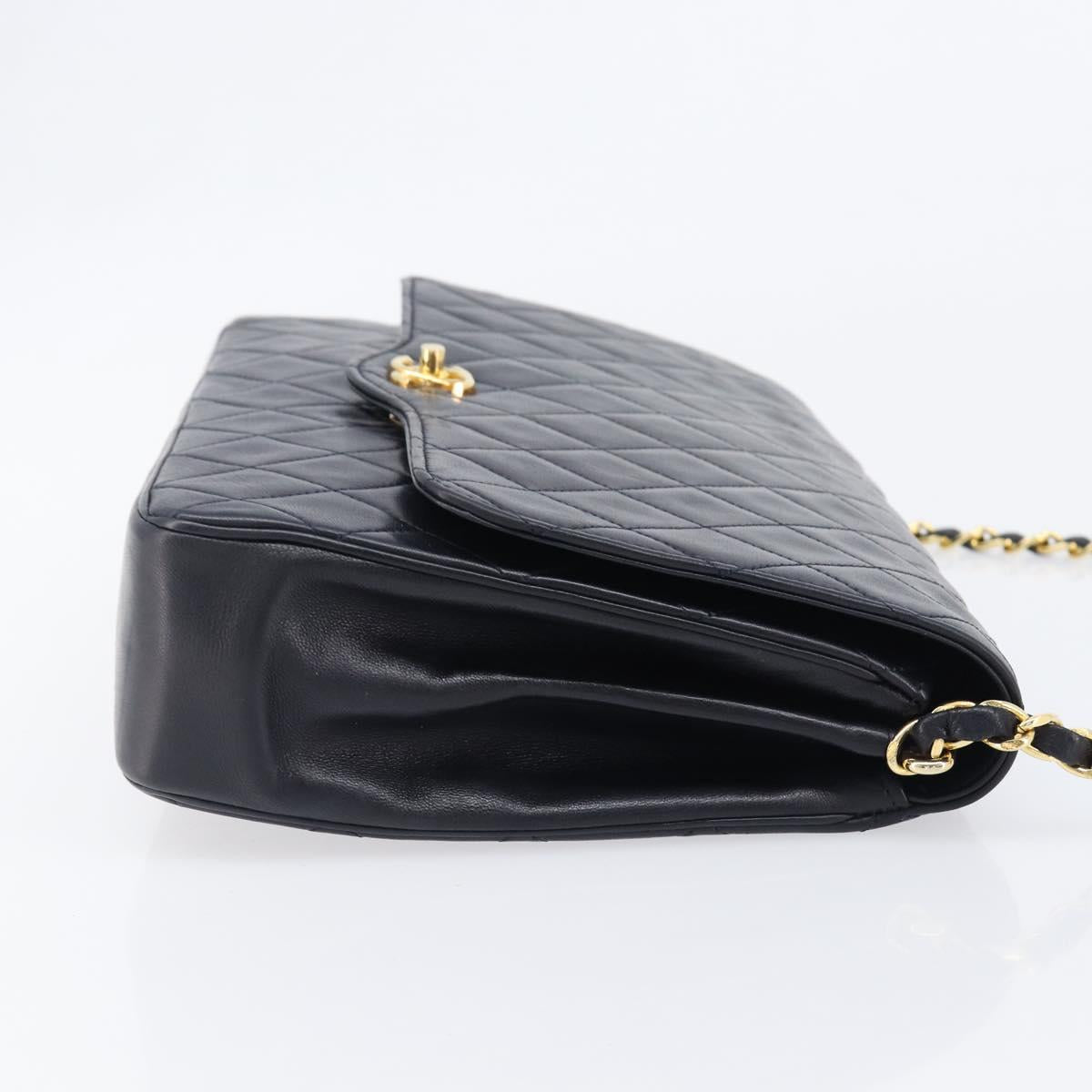 CHANEL Matelasse Chain Shoulder Bag Lamb Skin Black Gold CC Auth 200544V