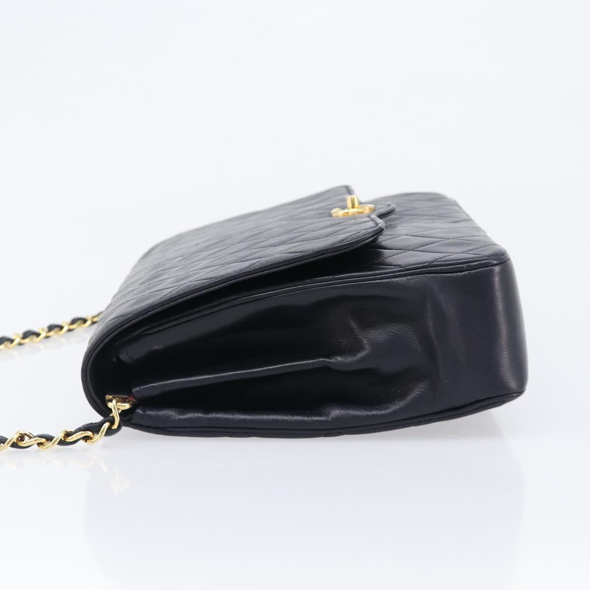 CHANEL Matelasse Chain Shoulder Bag Lamb Skin Black Gold CC Auth 200544V