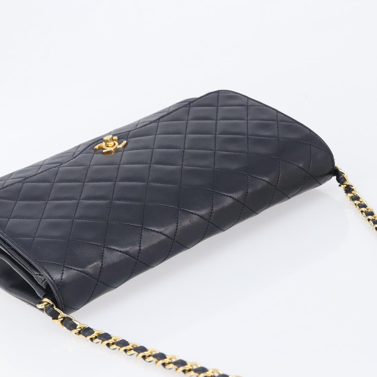 CHANEL Matelasse Chain Shoulder Bag Lamb Skin Black Gold CC Auth 200544V