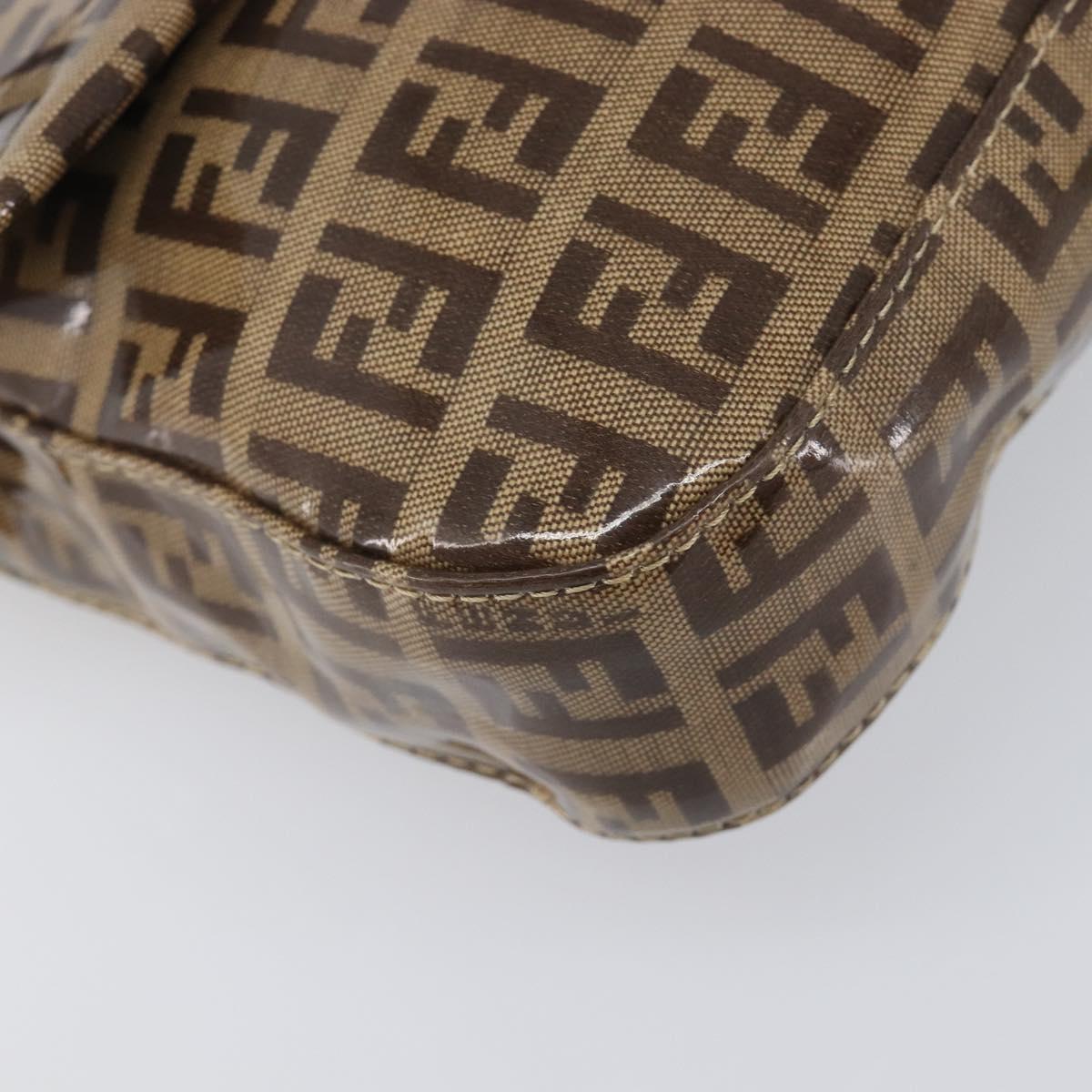 FENDI Zucchino Canvas Mamma Baguette Bag Coated Canvas Beige Gold Auth 200545V