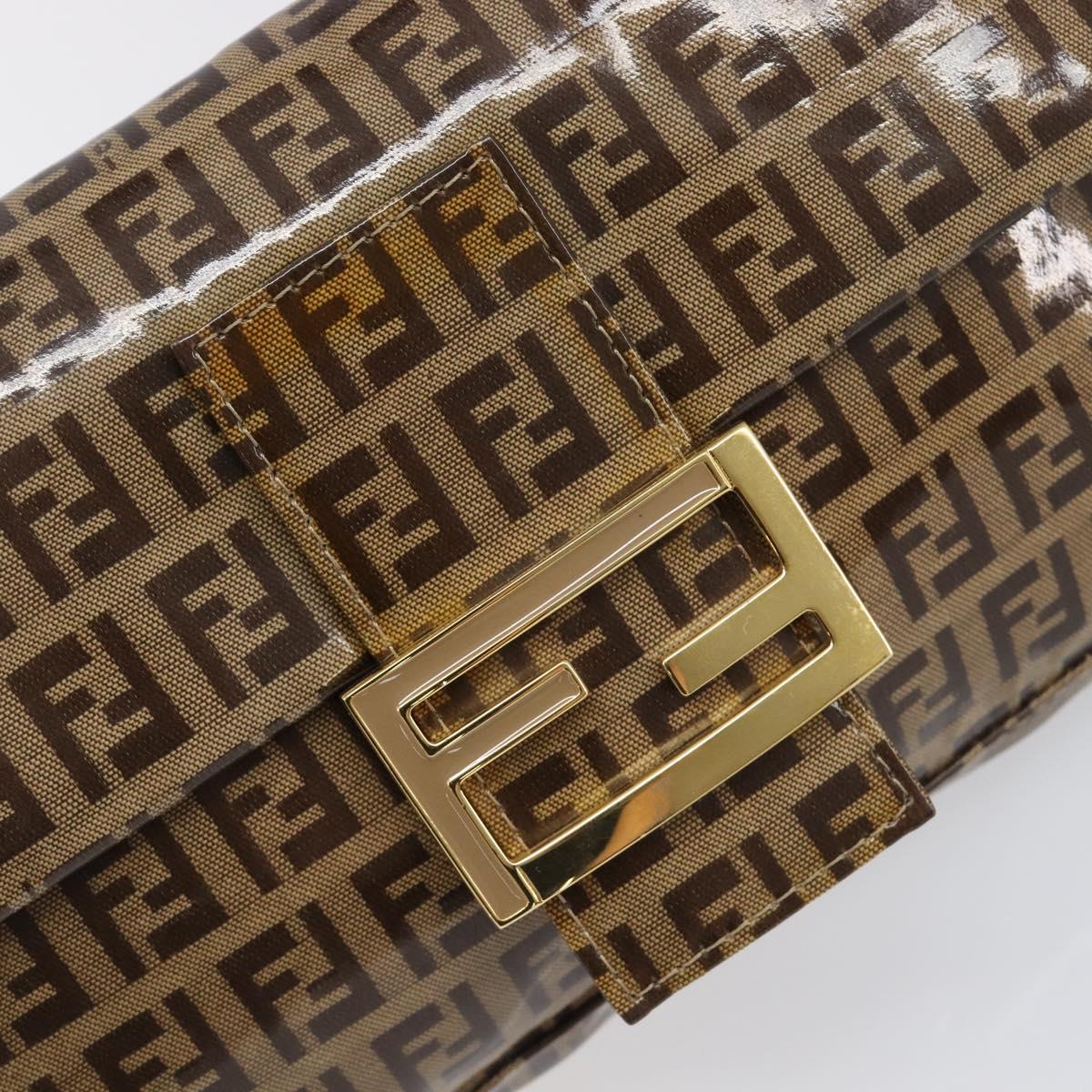 FENDI Zucchino Canvas Mamma Baguette Bag Coated Canvas Beige Gold Auth 200545V