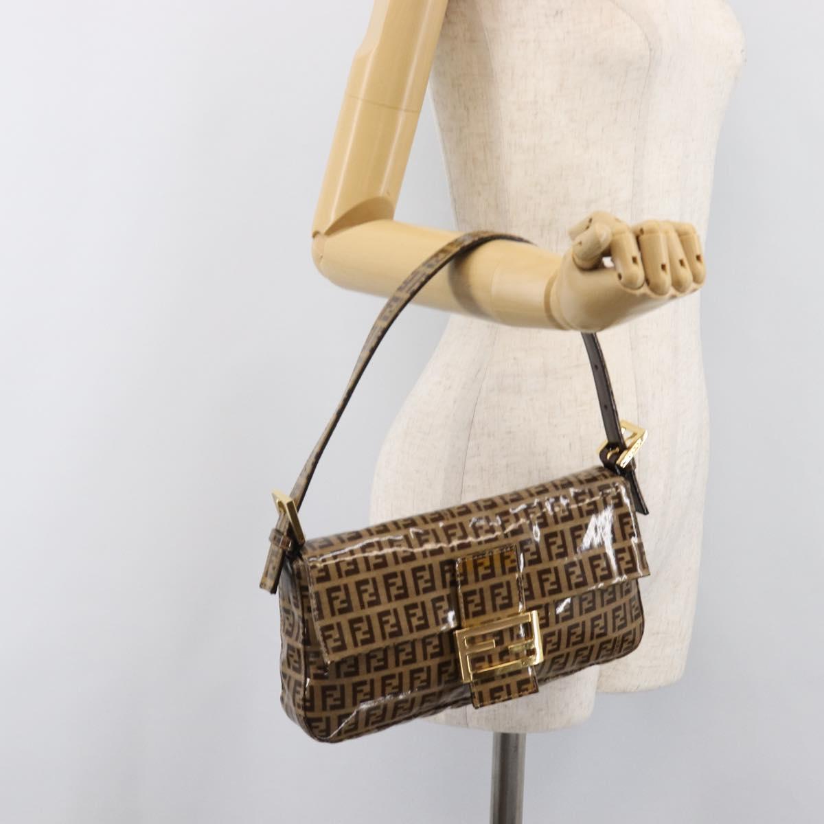 FENDI Zucchino Canvas Mamma Baguette Bag Coated Canvas Beige Gold Auth 200545V