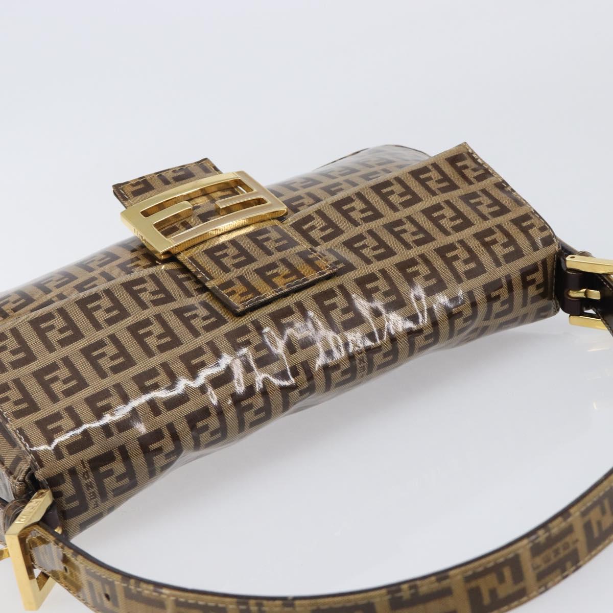 FENDI Zucchino Canvas Mamma Baguette Bag Coated Canvas Beige Gold Auth 200545V