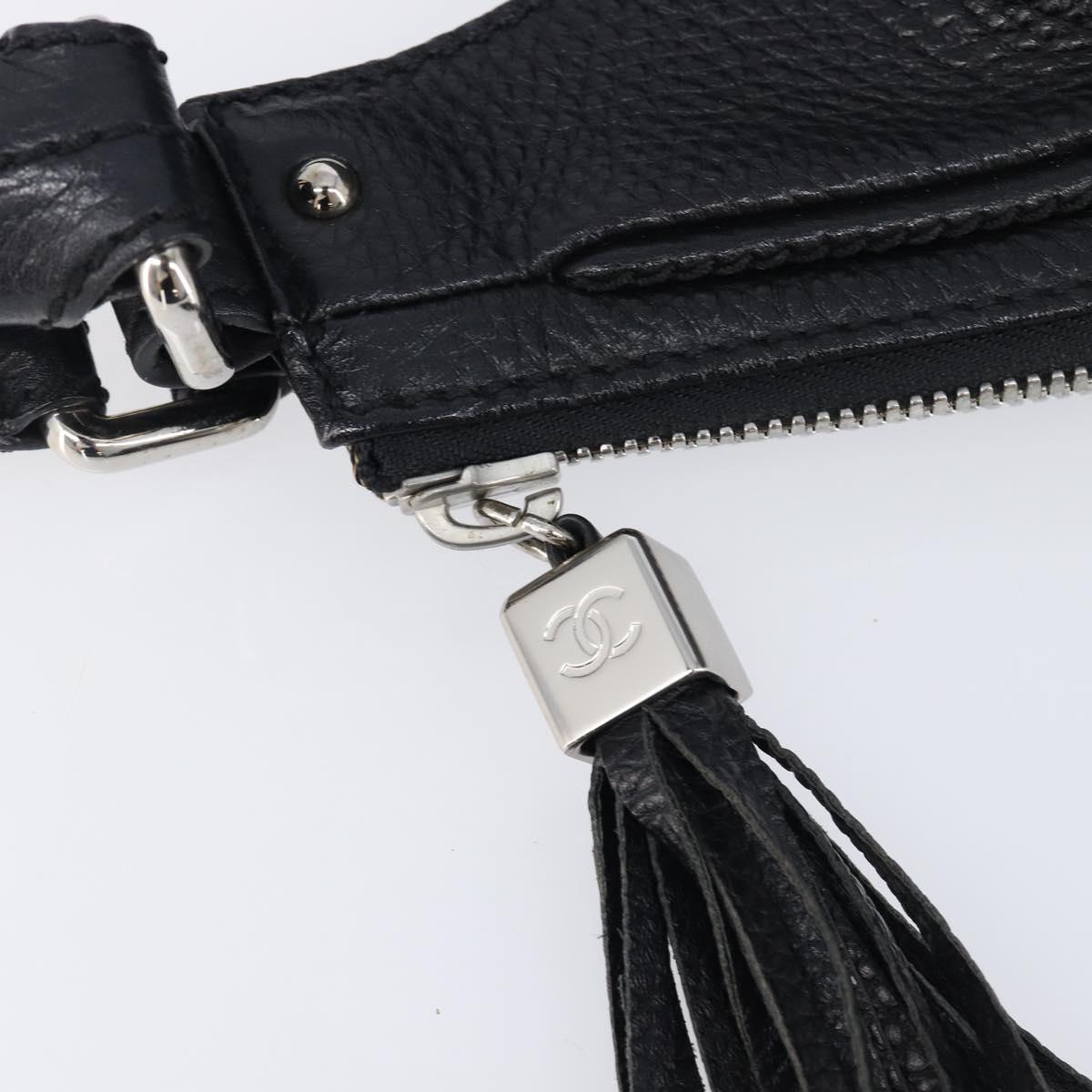 CHANEL Shoulder Bag Leather Black Silver CC Auth 200547A