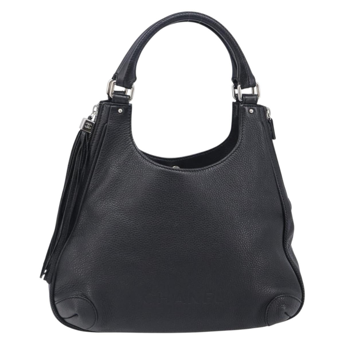 CHANEL Shoulder Bag Leather Black Silver CC Auth 200547A
