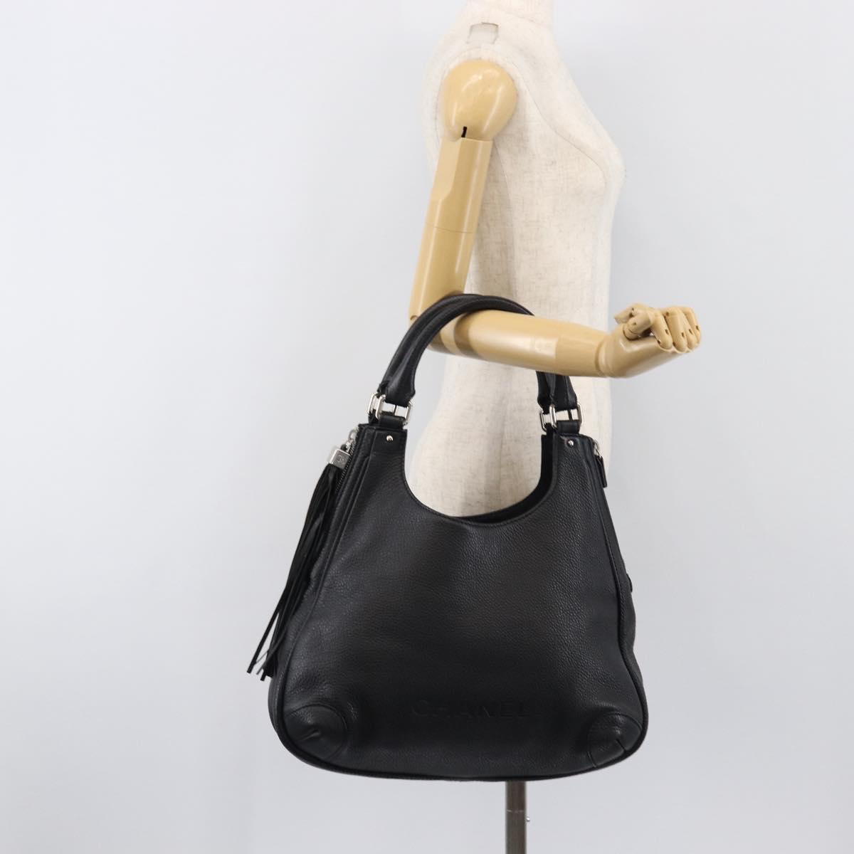 CHANEL Shoulder Bag Leather Black Silver CC Auth 200547A