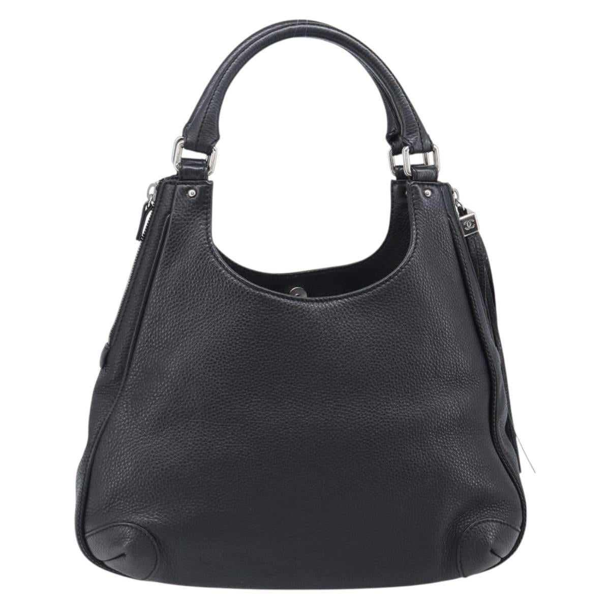 CHANEL Shoulder Bag Leather Black Silver CC Auth 200547A