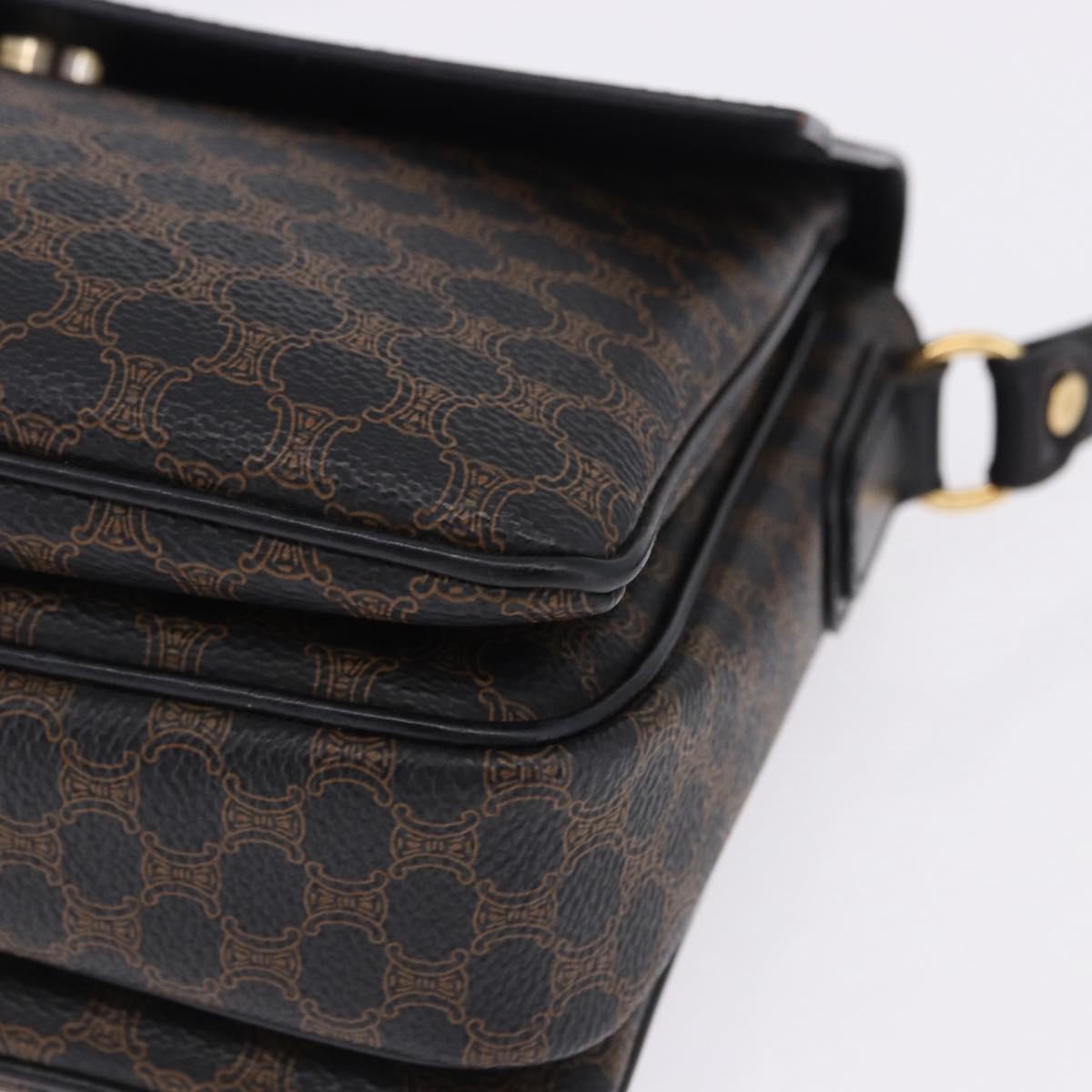 CELINE Macadam Canvas Shoulder Bag PVC Leather Black Gold Auth 200548V