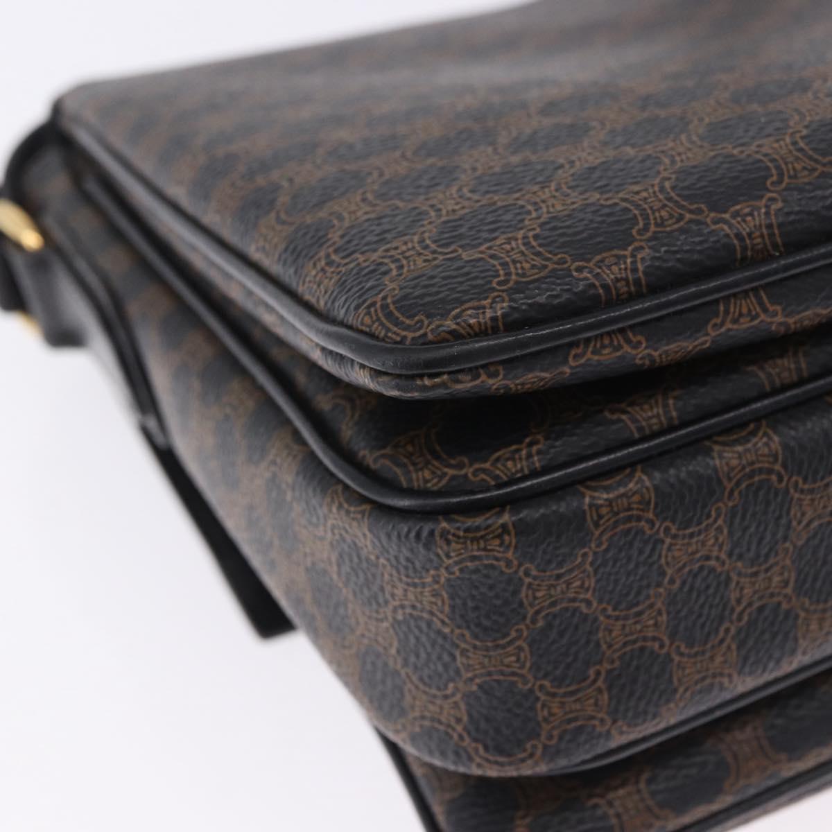 CELINE Macadam Canvas Shoulder Bag PVC Leather Black Gold Auth 200548V