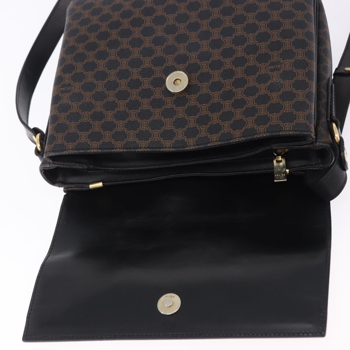 CELINE Macadam Canvas Shoulder Bag PVC Leather Black Gold Auth 200548V