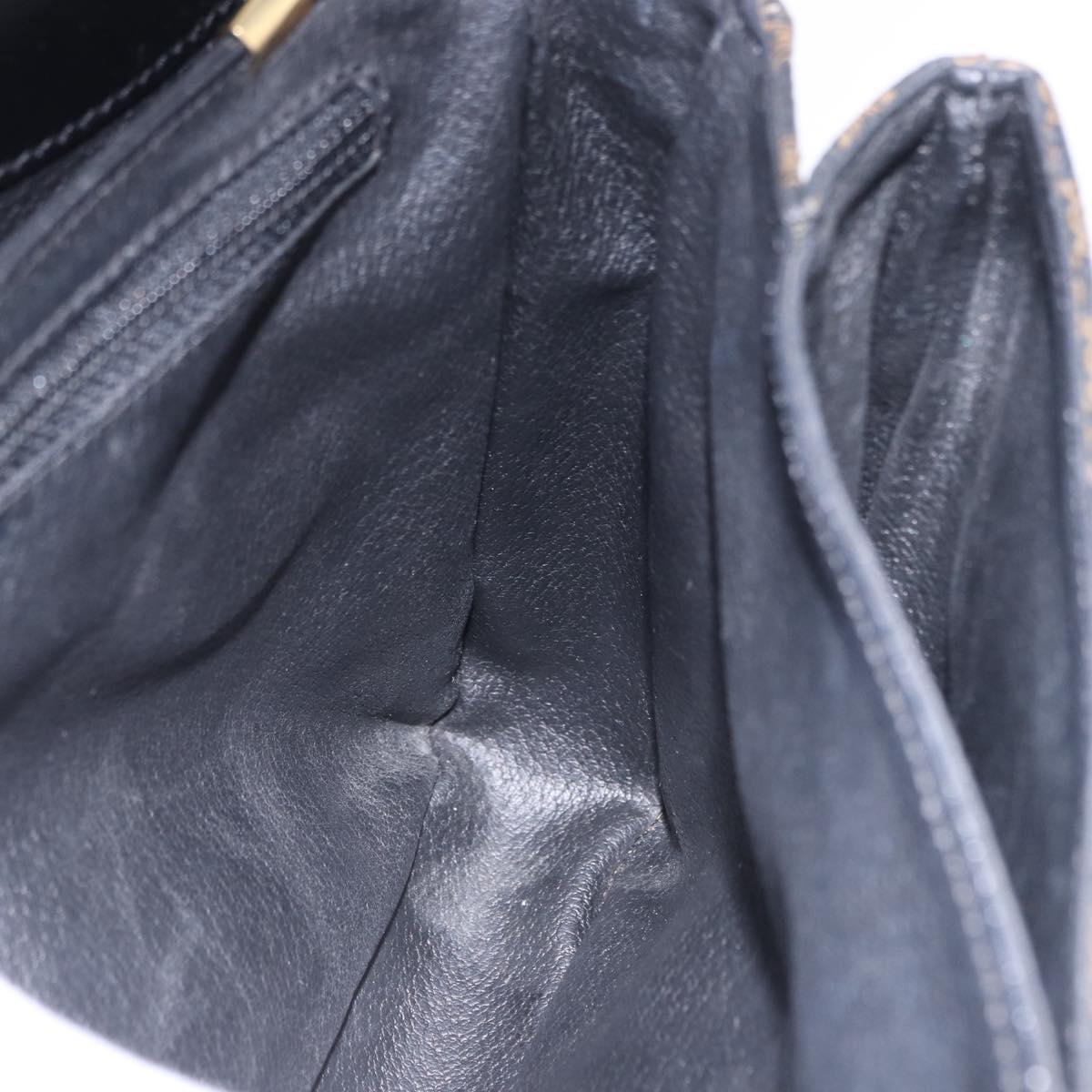 CELINE Macadam Canvas Shoulder Bag PVC Leather Black Gold Auth 200548V