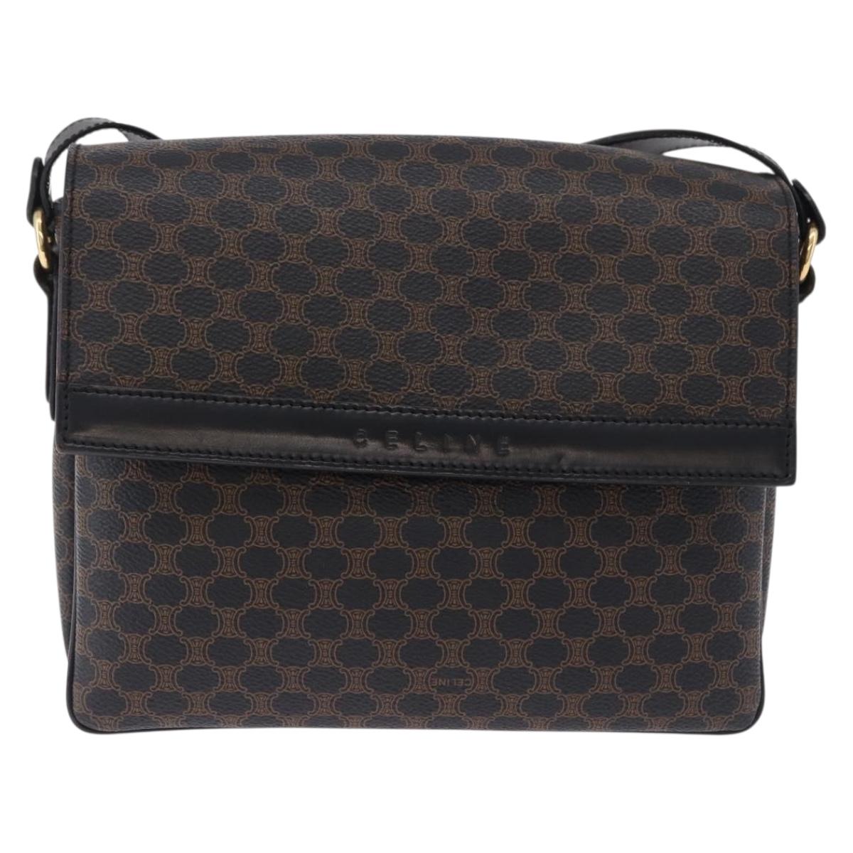 CELINE Macadam Canvas Shoulder Bag PVC Leather Black Gold Auth 200548V