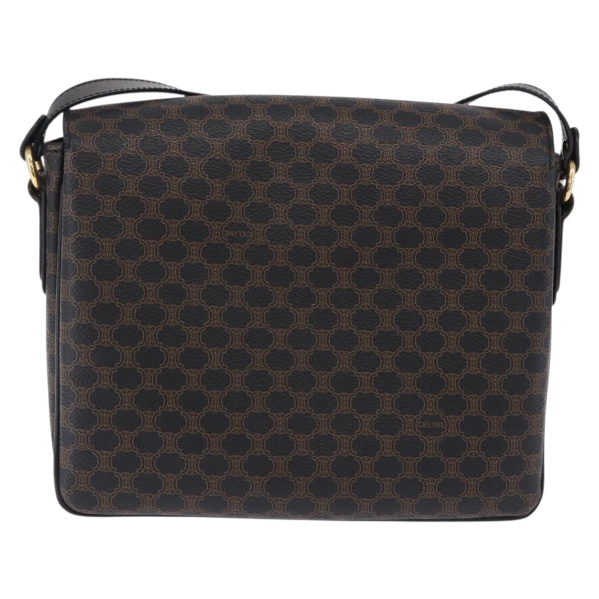 CELINE Macadam Canvas Shoulder Bag PVC Leather Black Gold Auth 200548V
