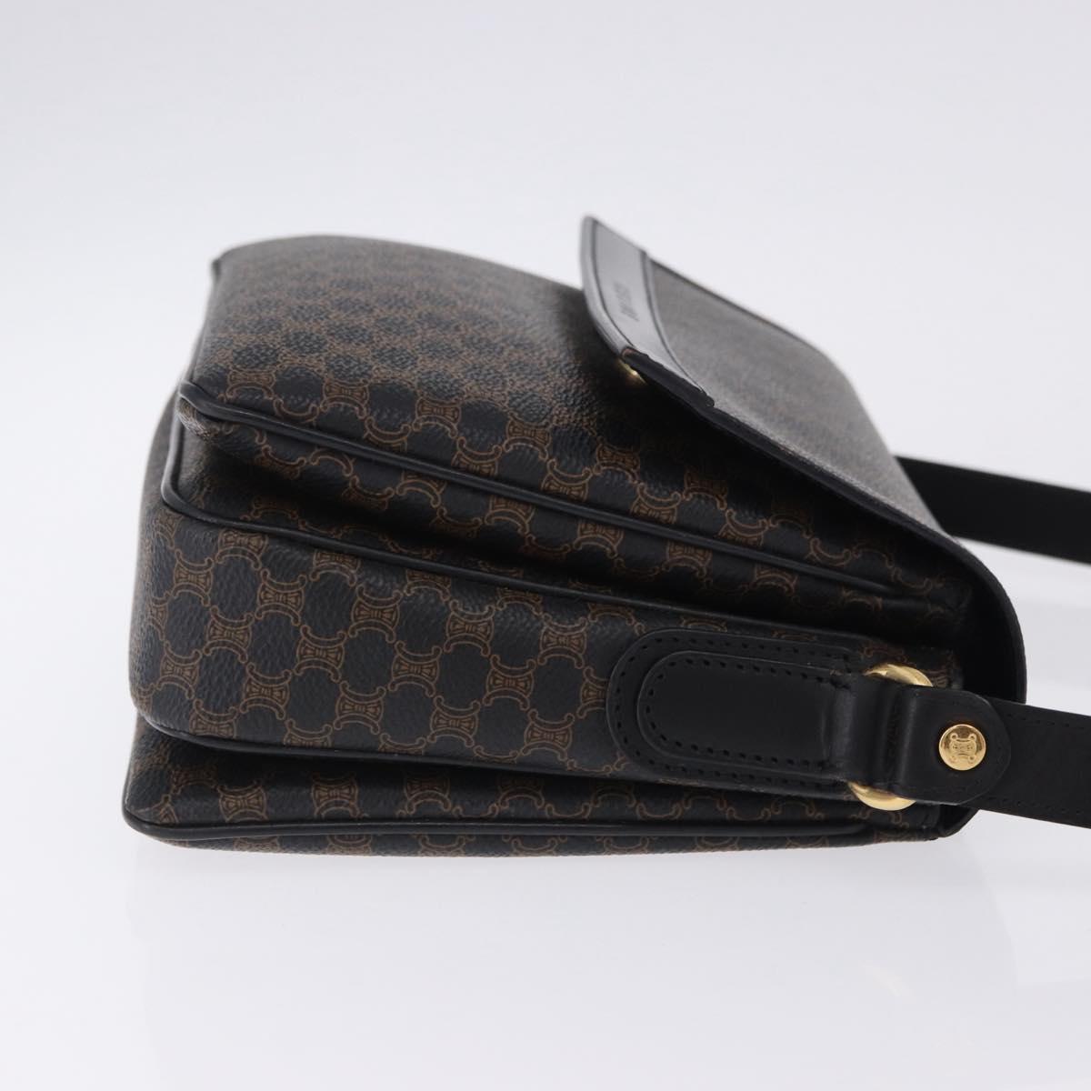 CELINE Macadam Canvas Shoulder Bag PVC Leather Black Gold Auth 200548V