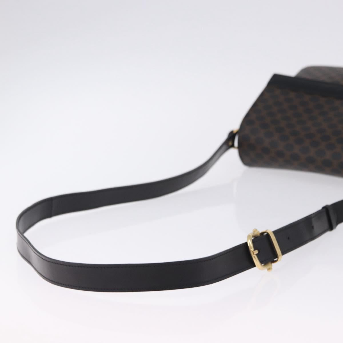 CELINE Macadam Canvas Shoulder Bag PVC Leather Black Gold Auth 200548V