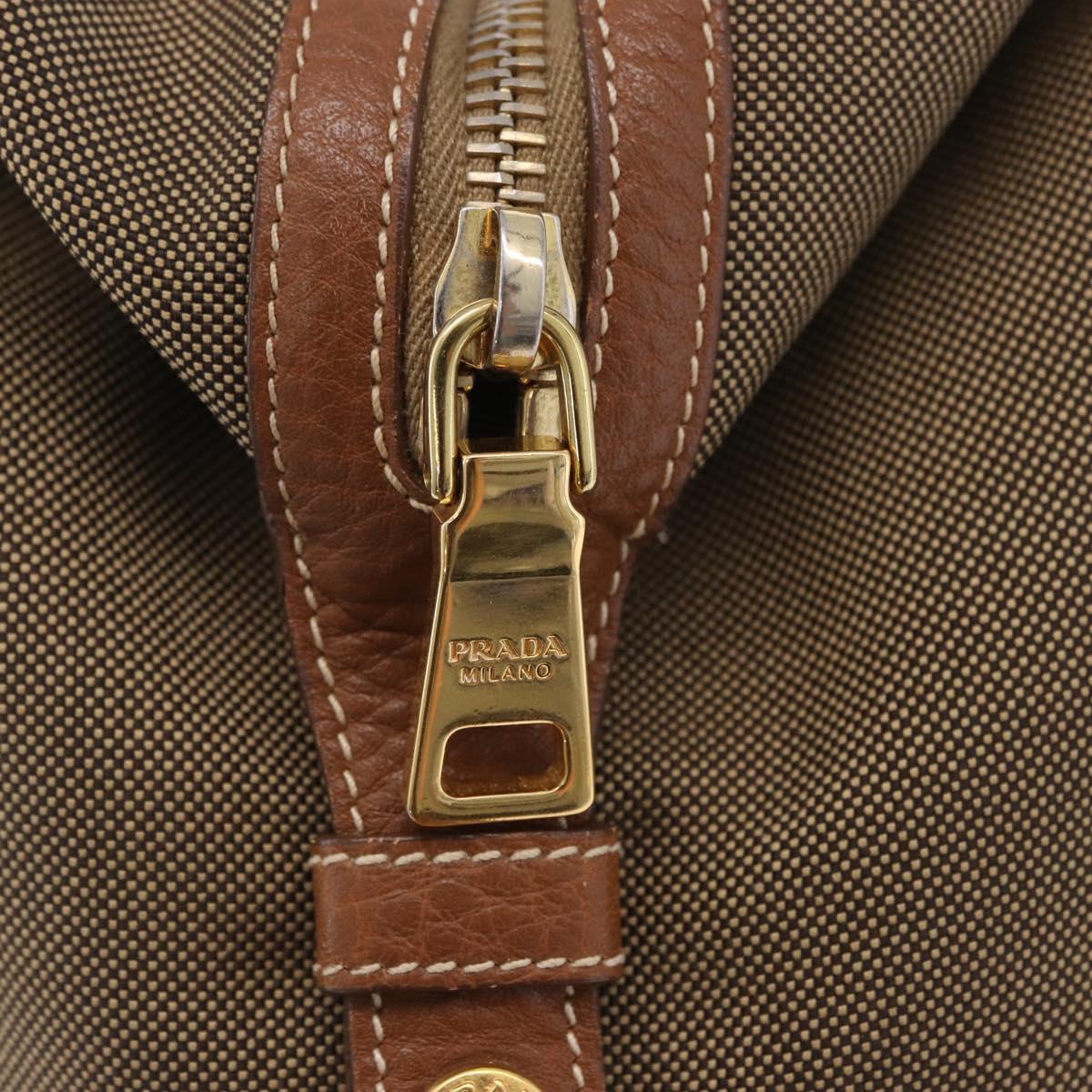 PRADA Tote Bag Canvas Jacquard Beige Gold Auth 200549M