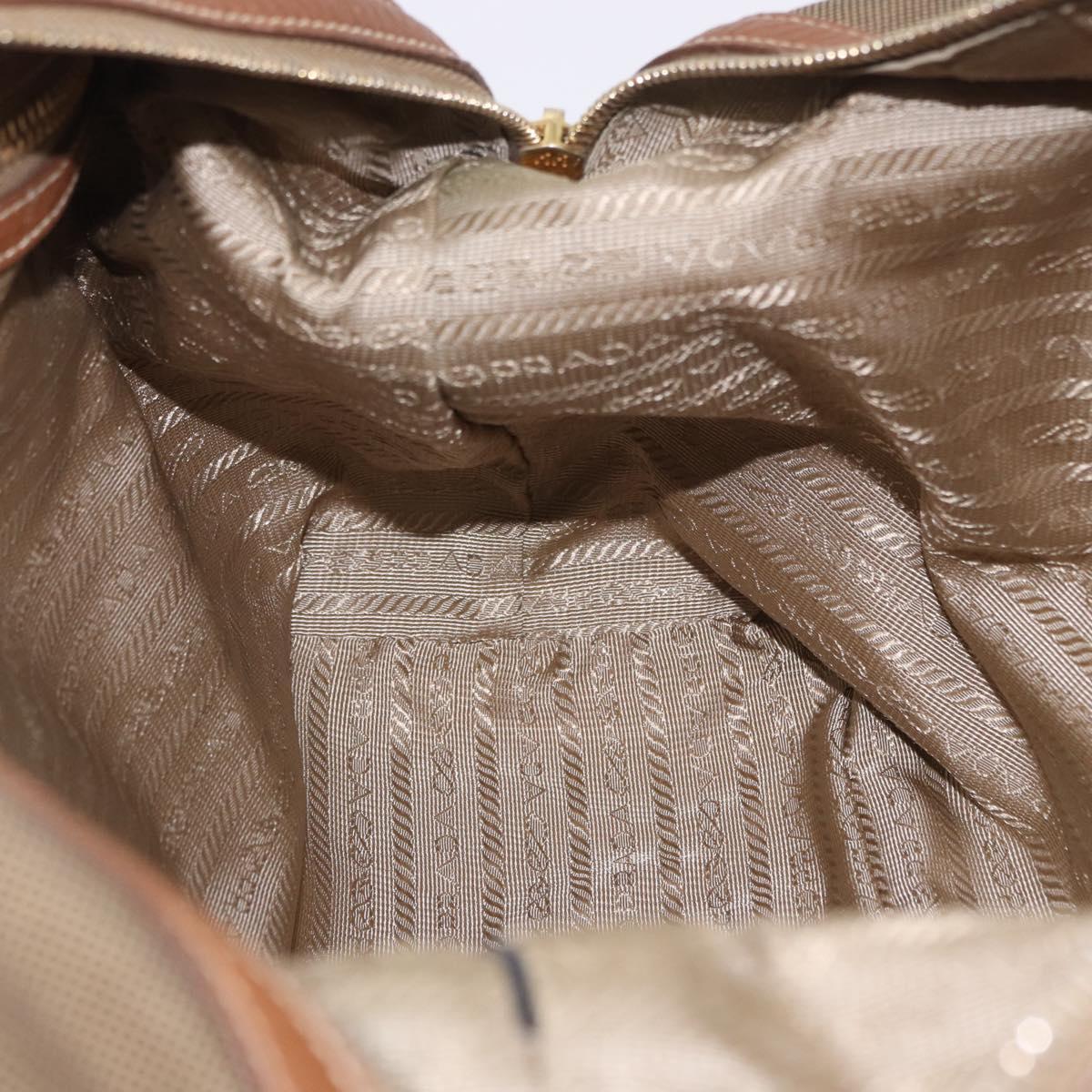 PRADA Tote Bag Canvas Jacquard Beige Gold Auth 200549M