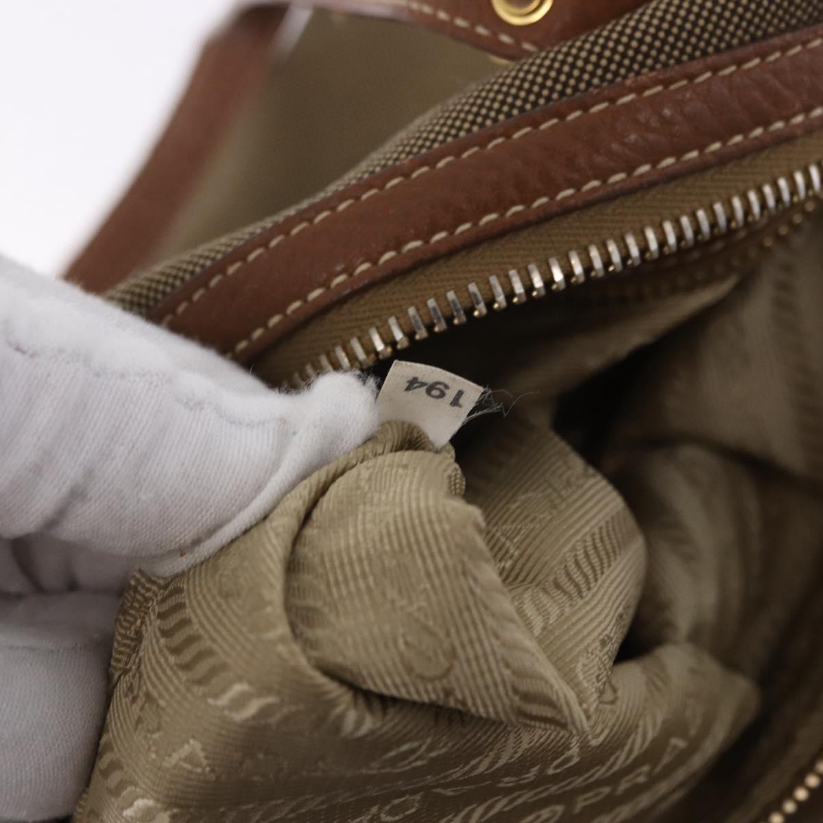 PRADA Tote Bag Canvas Jacquard Beige Gold Auth 200549M