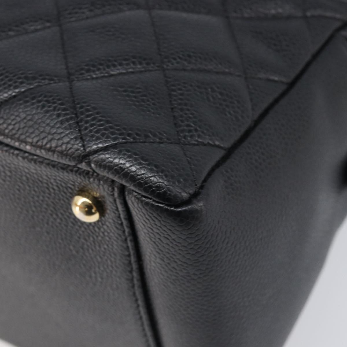 CHANEL Chain Matelasse Shoulder Bag Caviar Skin Black Gold CC Auth 200552M