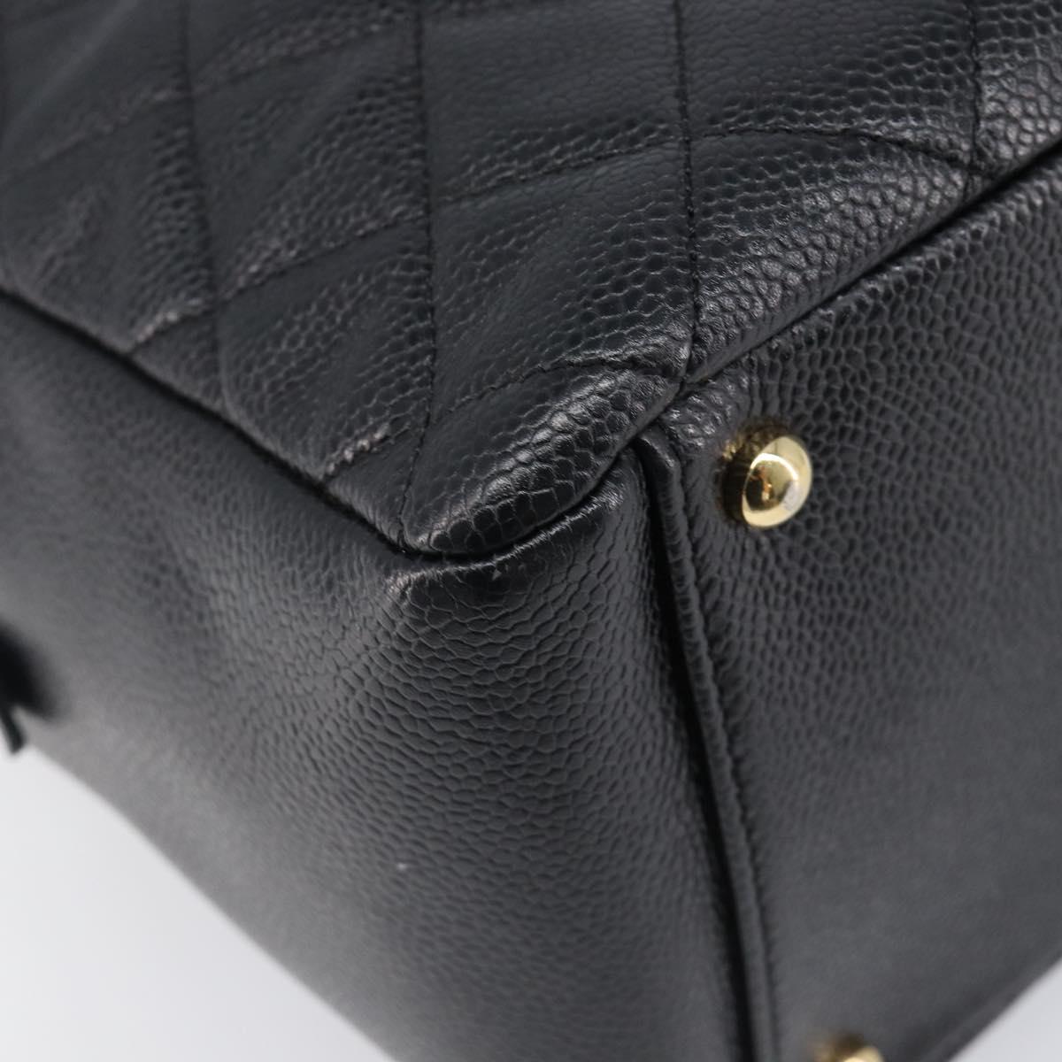 CHANEL Chain Matelasse Shoulder Bag Caviar Skin Black Gold CC Auth 200552M