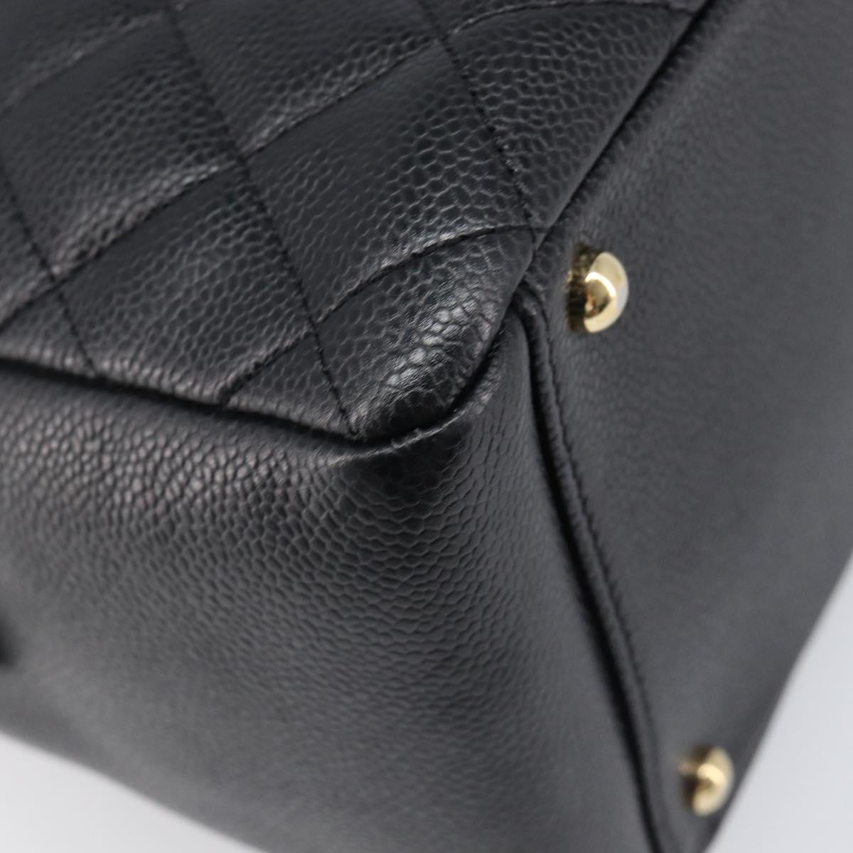 CHANEL Chain Matelasse Shoulder Bag Caviar Skin Black Gold CC Auth 200552M