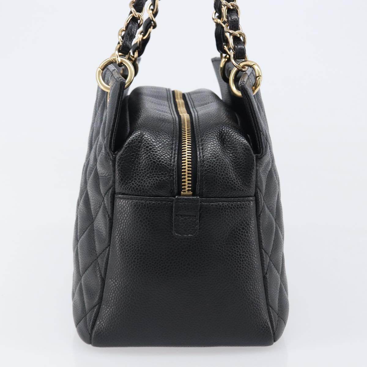 CHANEL Chain Matelasse Shoulder Bag Caviar Skin Black Gold CC Auth 200552M