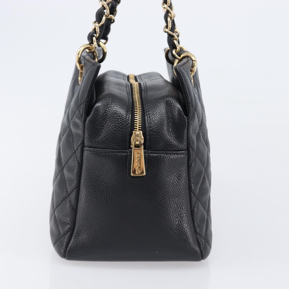 CHANEL Chain Matelasse Shoulder Bag Caviar Skin Black Gold CC Auth 200552M