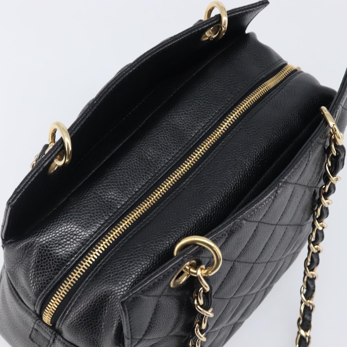 CHANEL Chain Matelasse Shoulder Bag Caviar Skin Black Gold CC Auth 200552M
