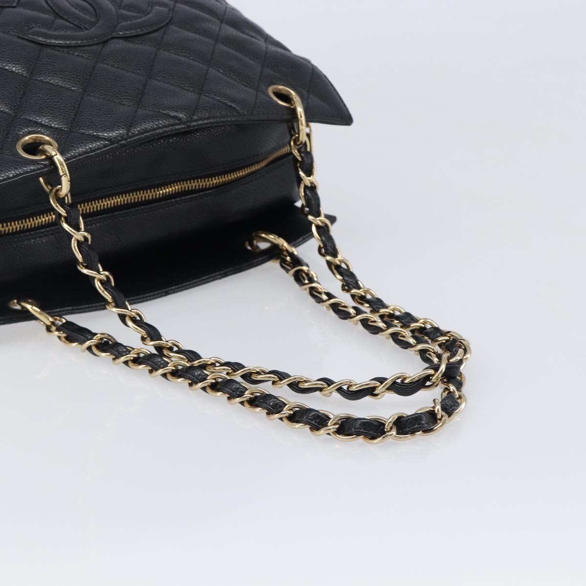 CHANEL Chain Matelasse Shoulder Bag Caviar Skin Black Gold CC Auth 200552M