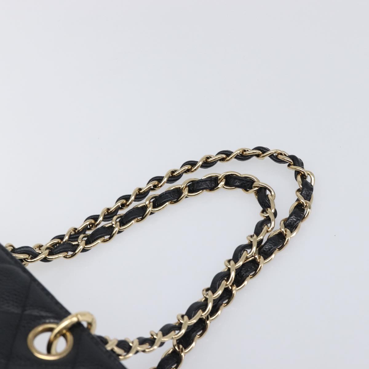 CHANEL Chain Matelasse Shoulder Bag Caviar Skin Black Gold CC Auth 200552M