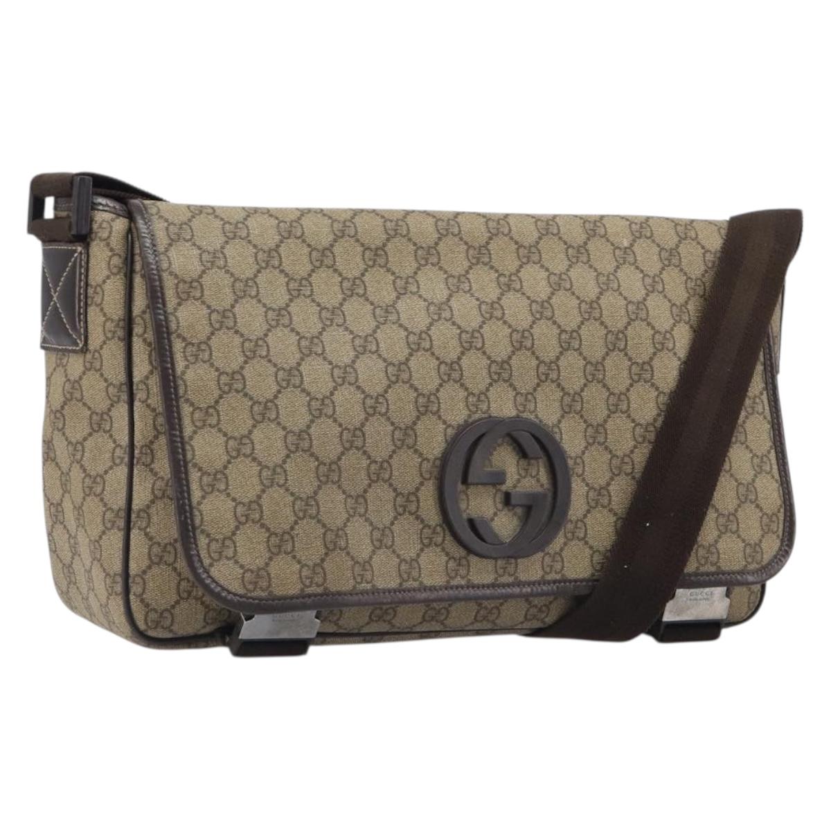 GUCCI GG Supreme Shoulder Bag PVC Beige Silver 223661 Auth 200553
