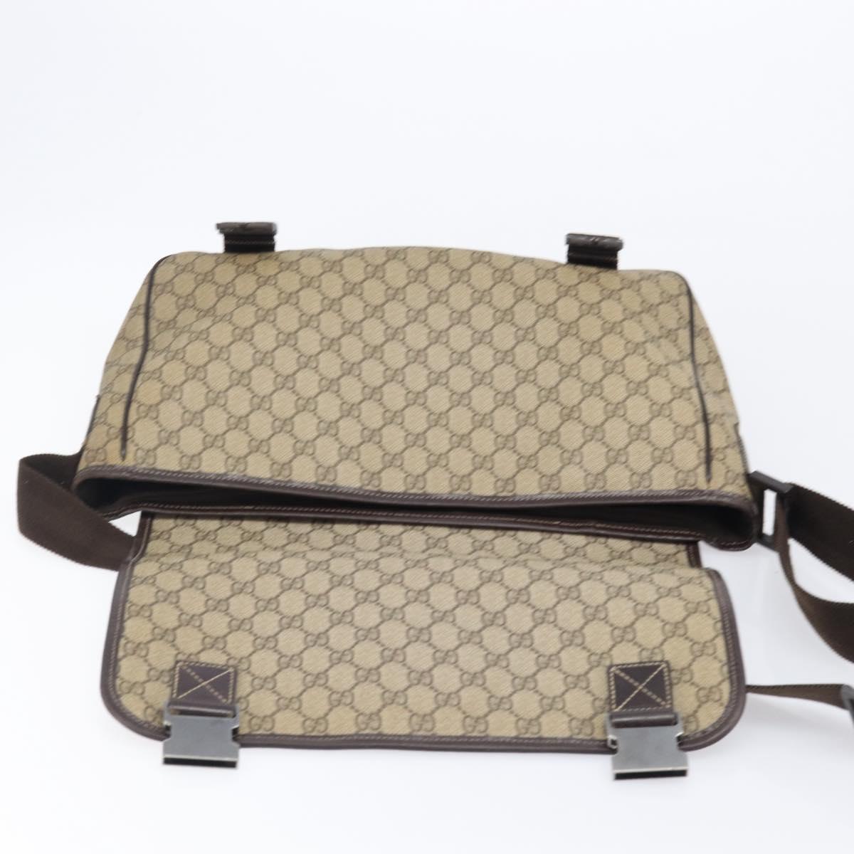GUCCI GG Supreme Shoulder Bag PVC Beige Silver 223661 Auth 200553
