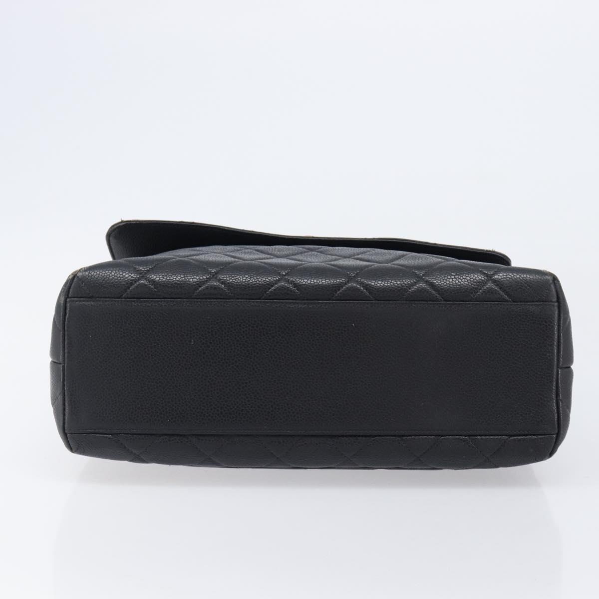 CHANEL Matelasse Hand Bag Caviar Skin Black Gold CC Auth 200555