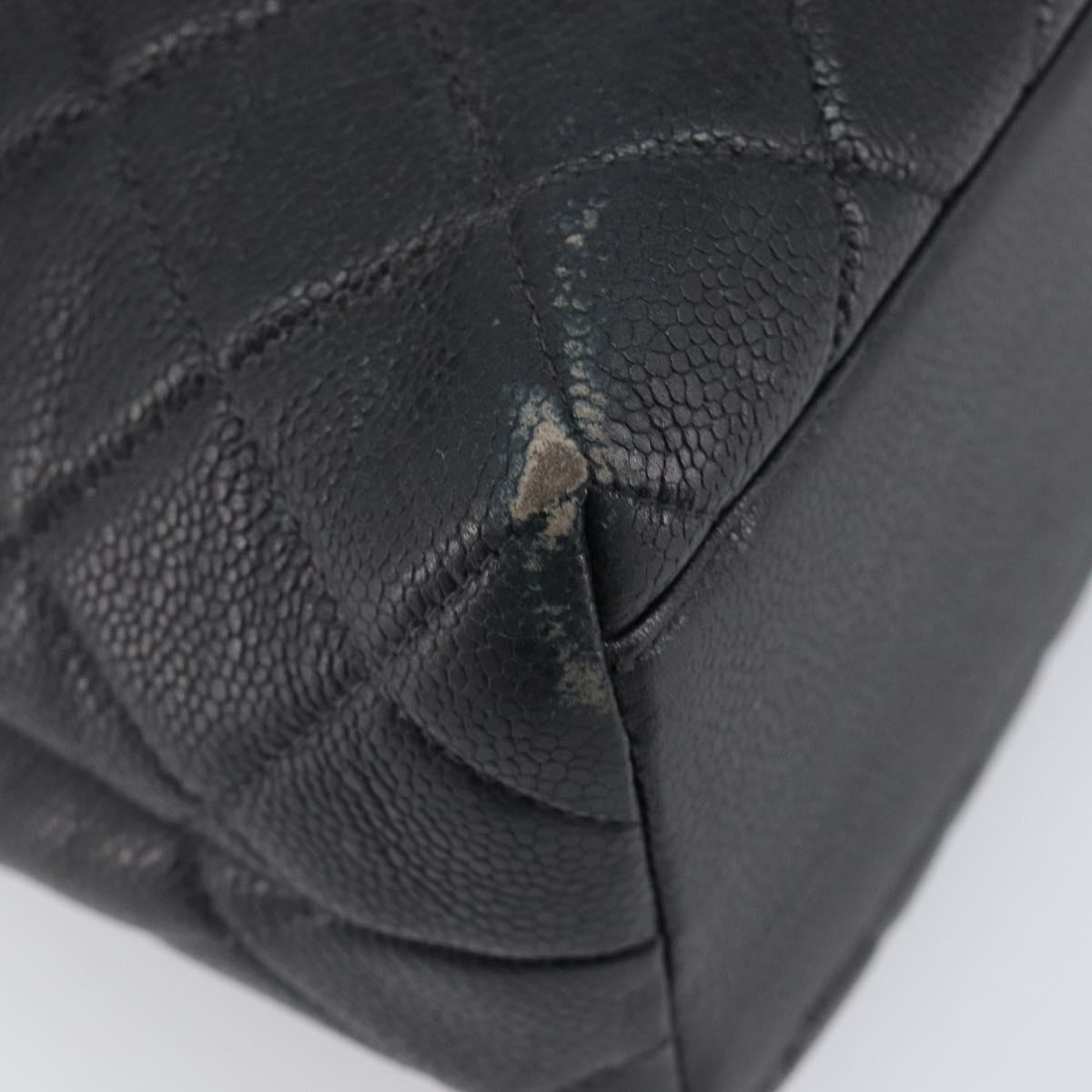 CHANEL Matelasse Hand Bag Caviar Skin Black Gold CC Auth 200555