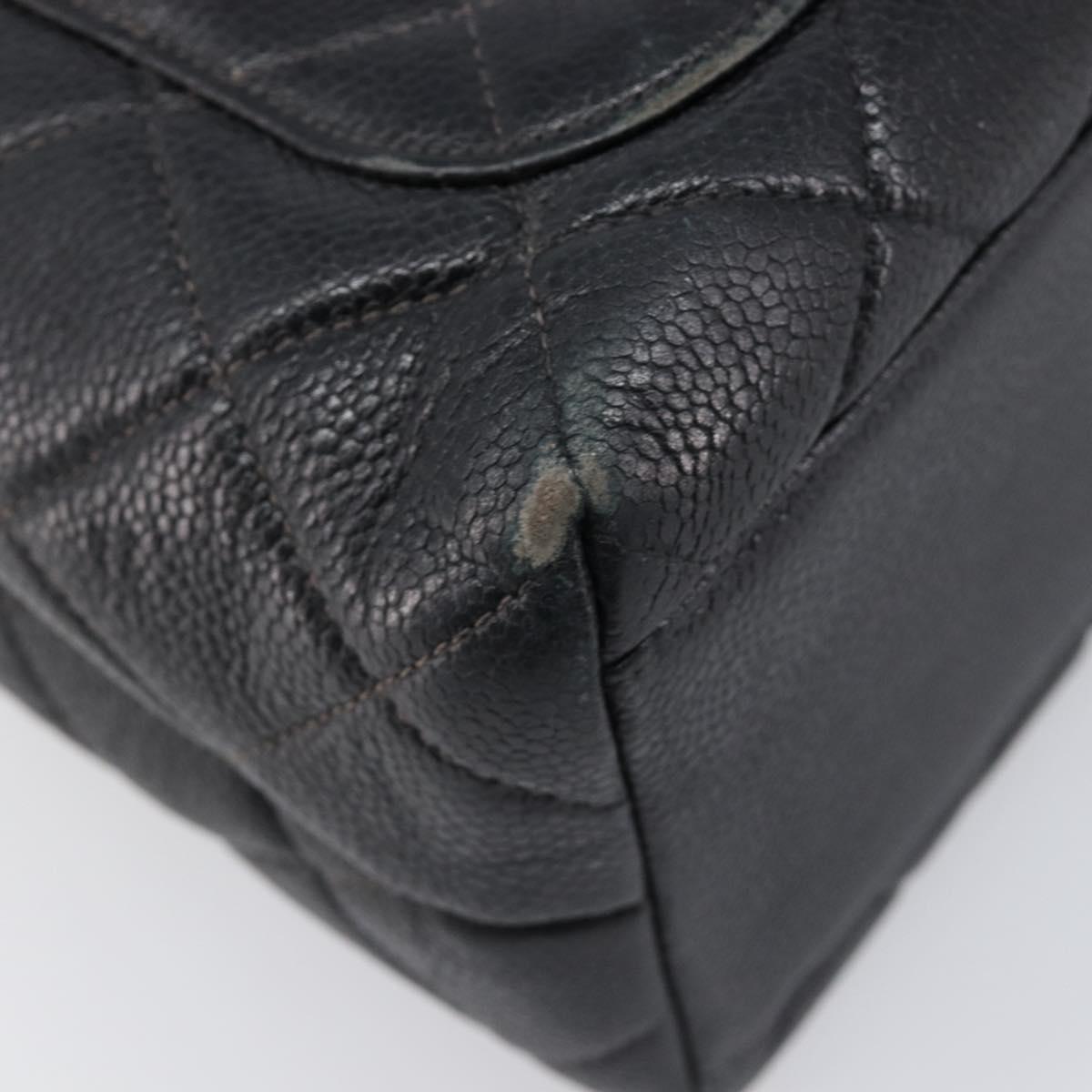 CHANEL Matelasse Hand Bag Caviar Skin Black Gold CC Auth 200555