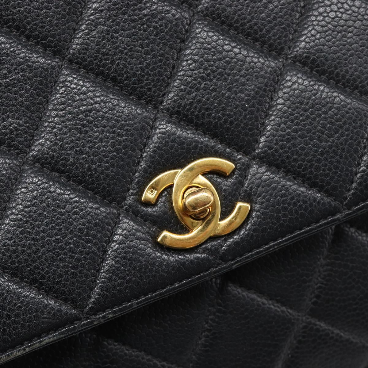 CHANEL Matelasse Hand Bag Caviar Skin Black Gold CC Auth 200555