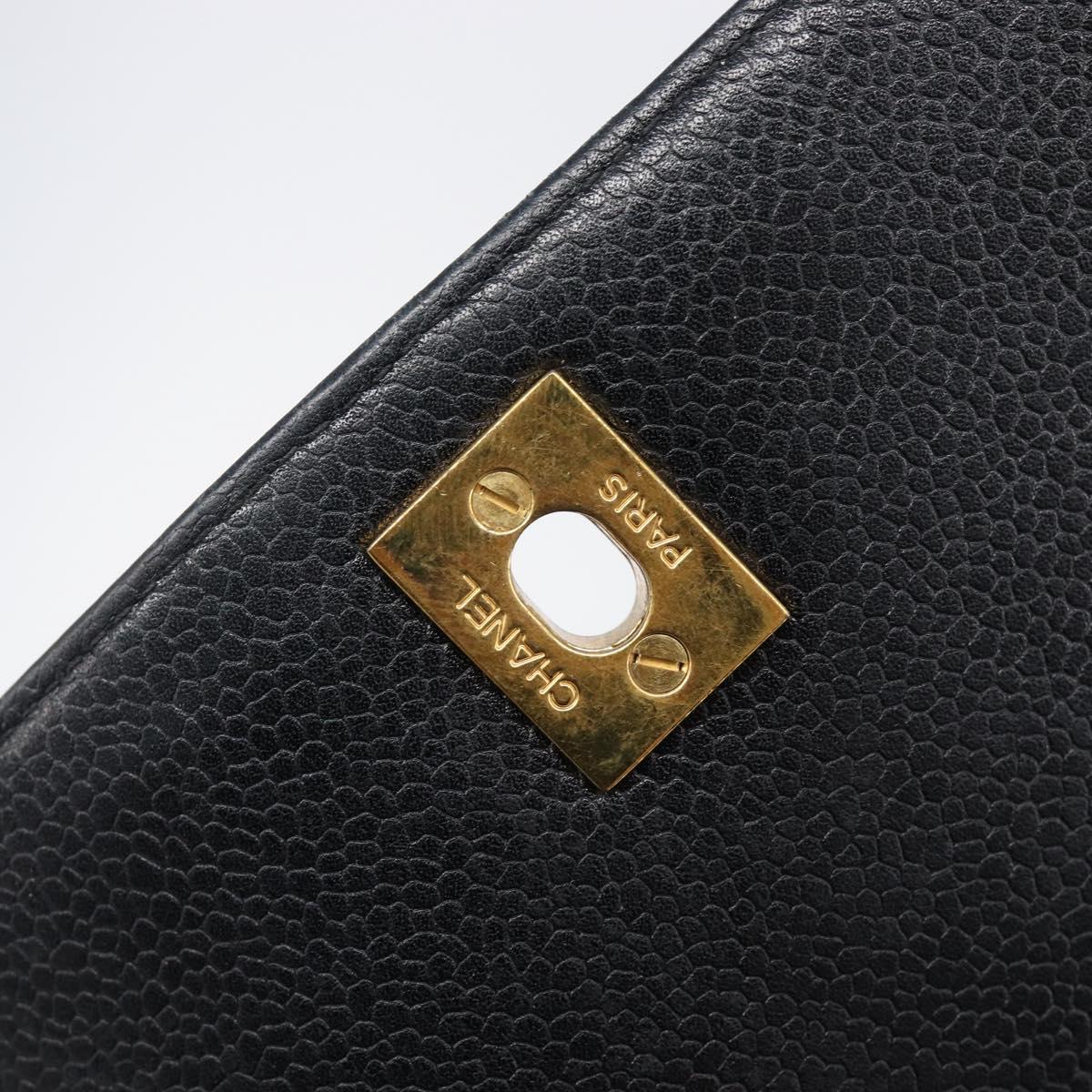 CHANEL Matelasse Hand Bag Caviar Skin Black Gold CC Auth 200555
