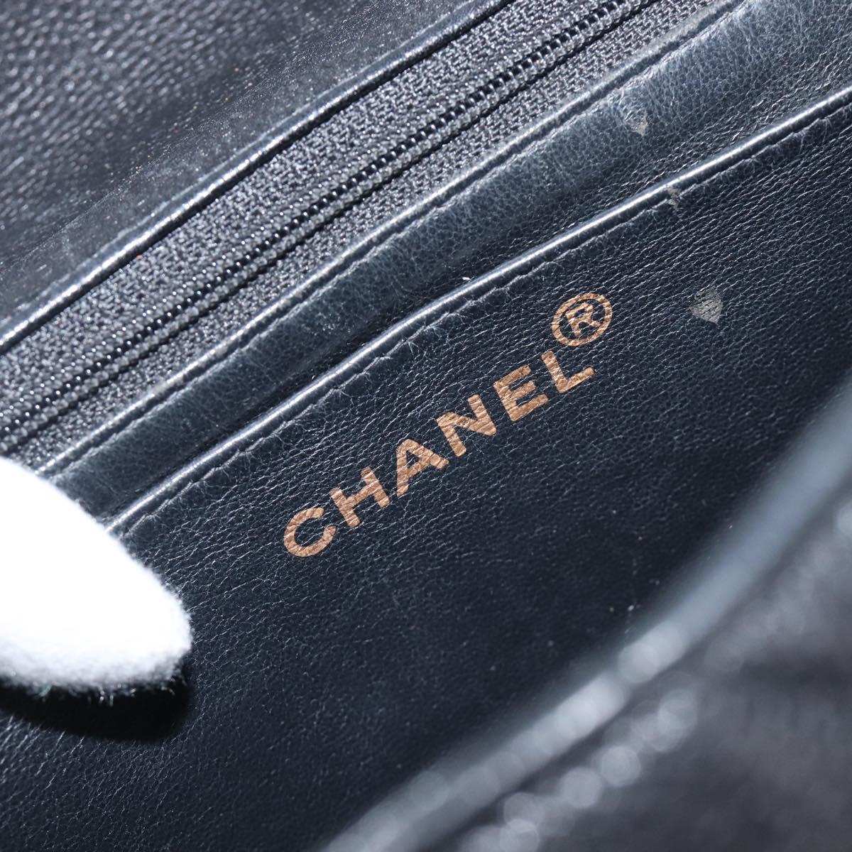 CHANEL Matelasse Hand Bag Caviar Skin Black Gold CC Auth 200555